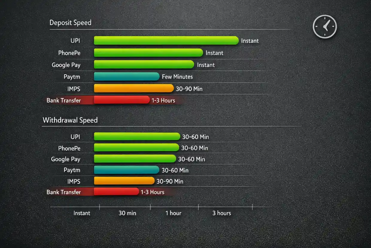 Lotus365 deposit and withdrawal speed comparison across all supported payment methods